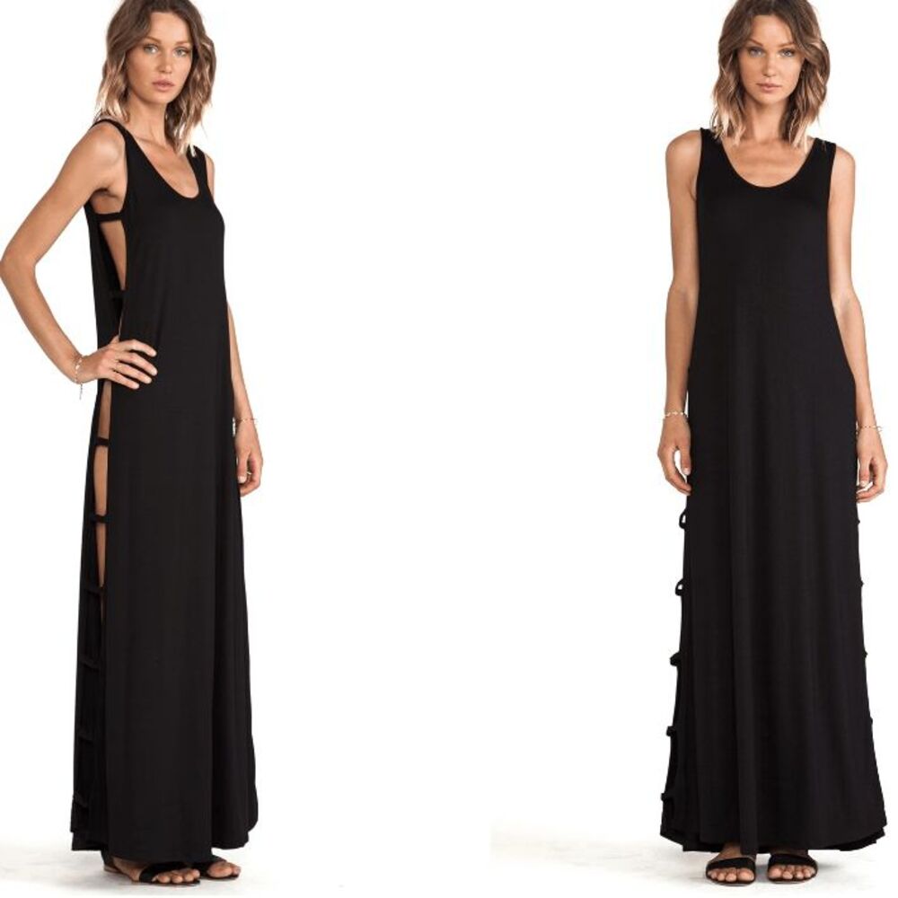 Rachel Pally Elodie Maxi Dress Side Cutouts Black Modal Spandex Sleeveless Small